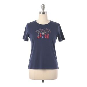 Breckenridge Shirt XL Navy Patriotic Firework Bling Beaded 4th of July Americana